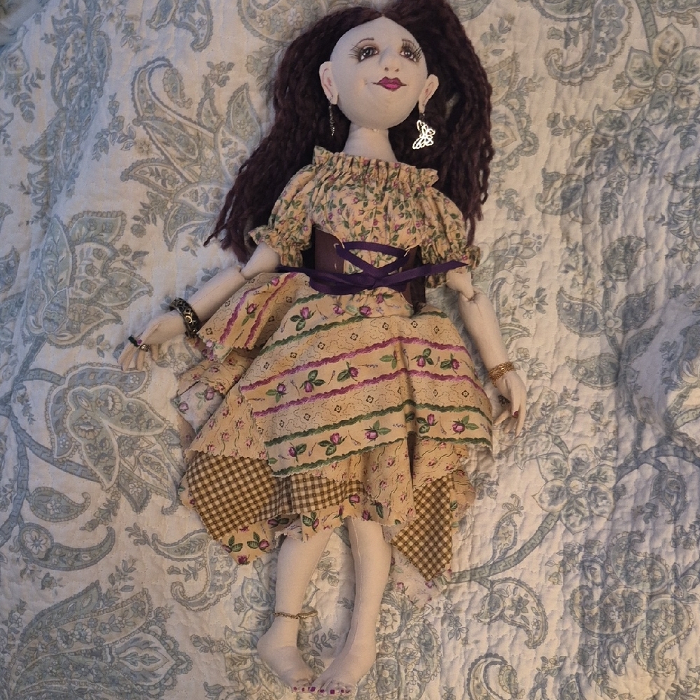 Handmade Doll, Gypsy With Jewelry and Corset. Painted Face and Nails.